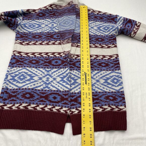 Forever 21 Cardigan Sweater Womens Large Blue Aztec Open Duster Cozy Casual - Picture 9 of 11